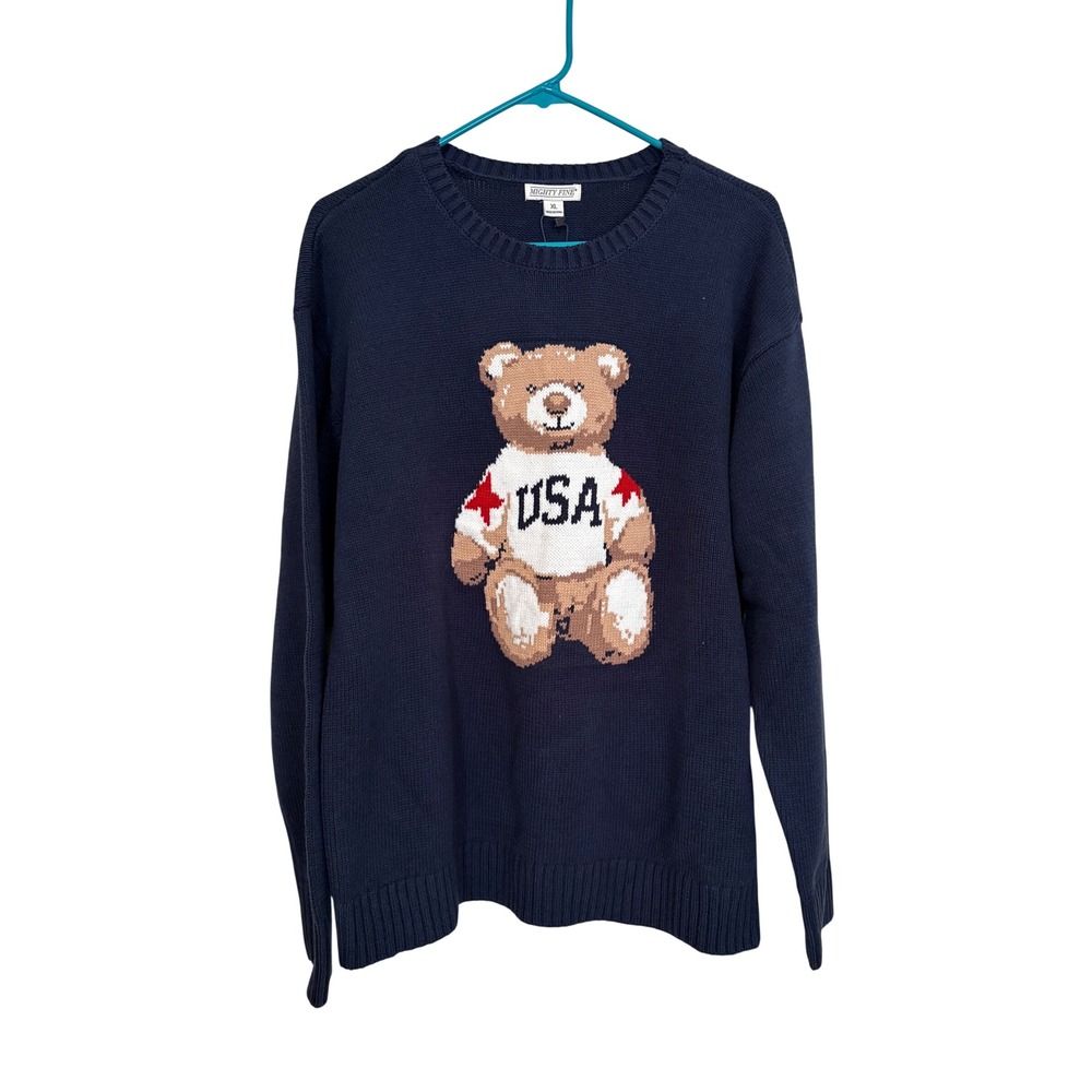 Mighty Fine Womens Navy USA Bear Knit Sweater XL NWT - Picture 8 of 8